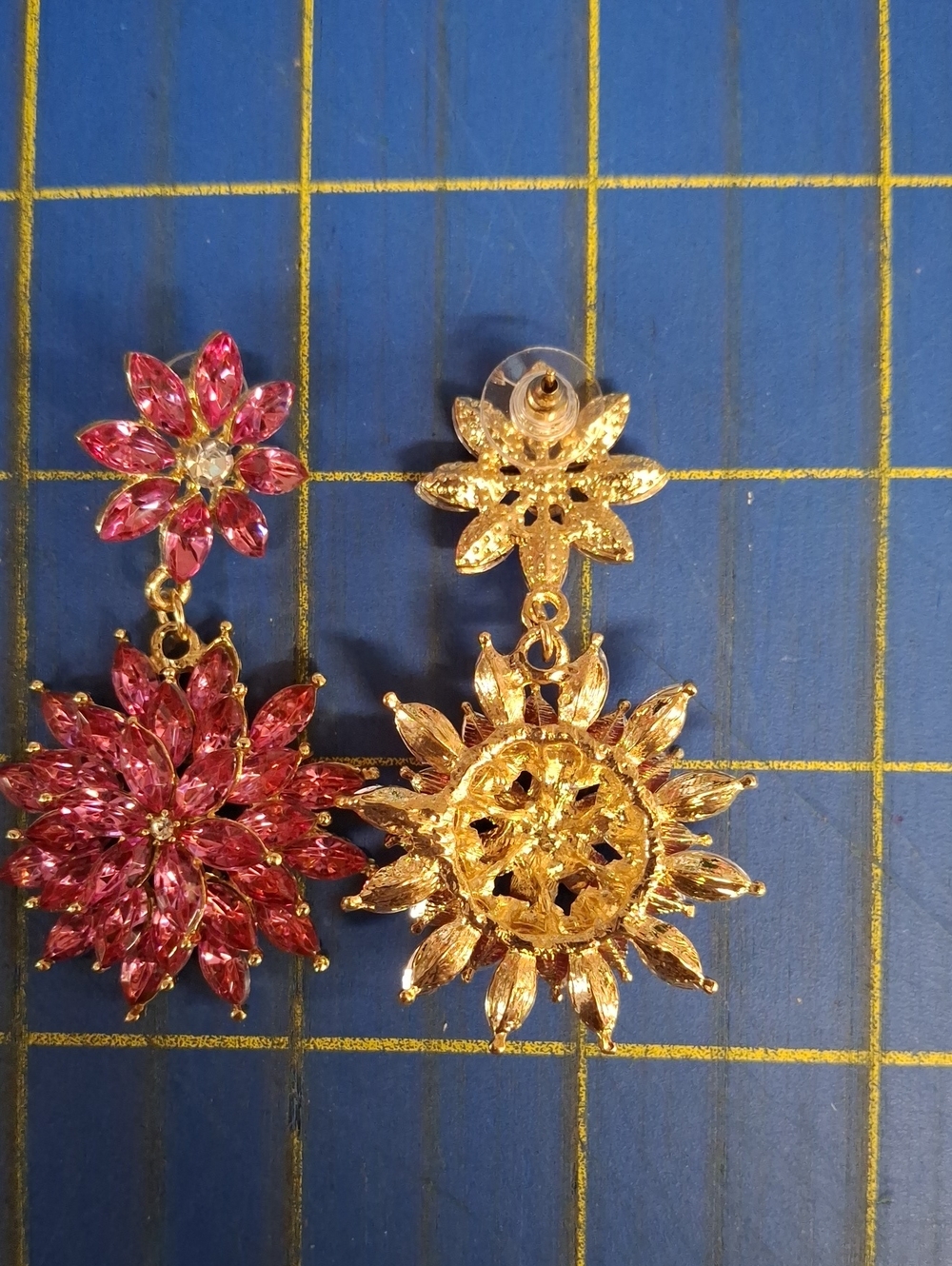Pink Crystal Floral Drop 2.25" Earrings New - Picture 4 of 4